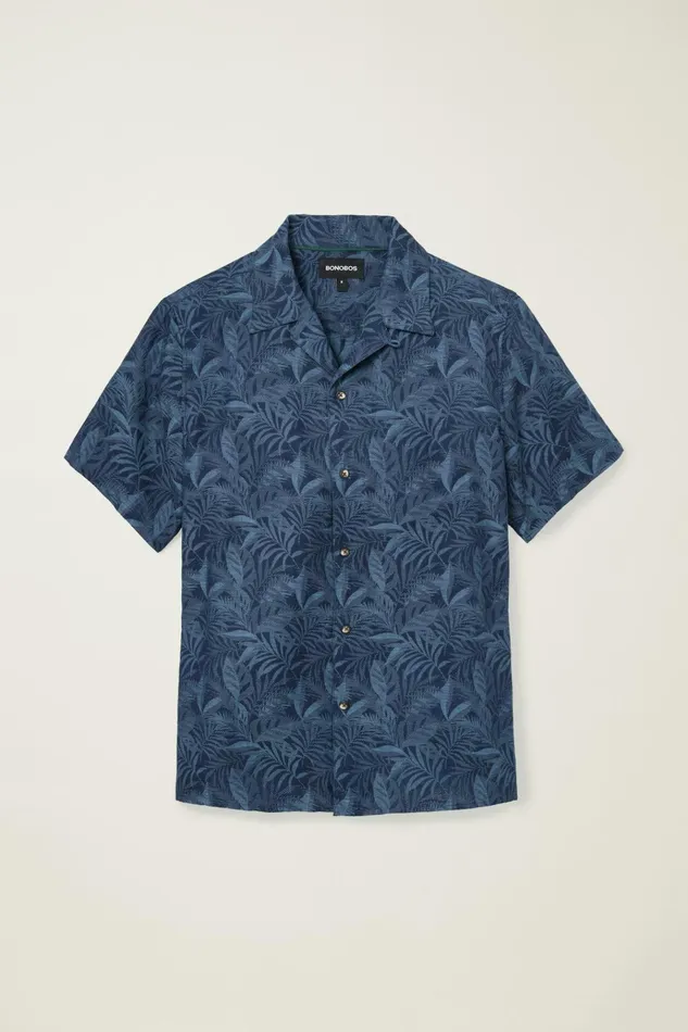 Men Casual Shirts Bonobos Limited Edition Riviera Cabana Shirt Indigo Palms