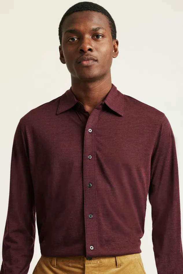 Men Casual Shirts Bonobos Performance Merino Shirt Dark Burgundy Heather