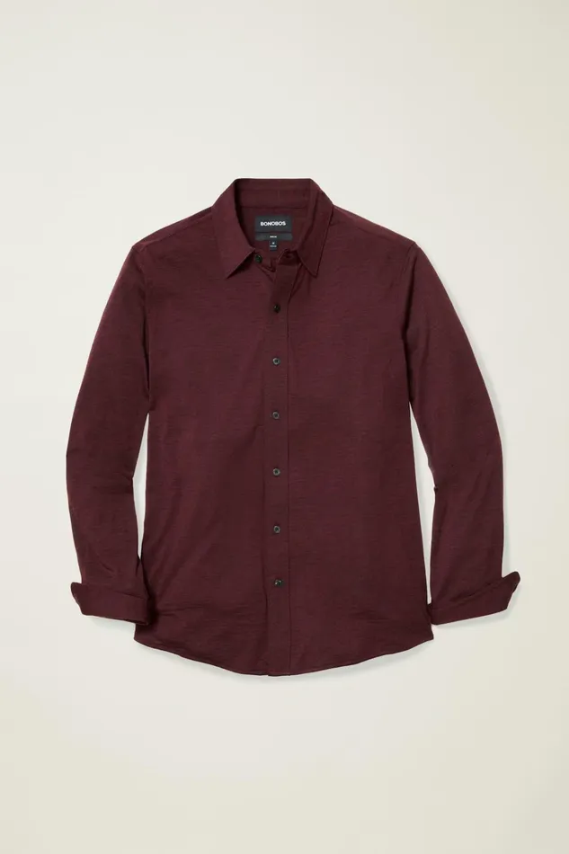 Men Casual Shirts Bonobos Performance Merino Shirt Dark Burgundy Heather