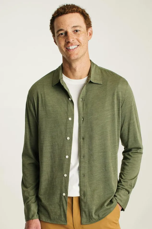 Men Casual Shirts Bonobos Performance Merino Shirt Heather Olive Green