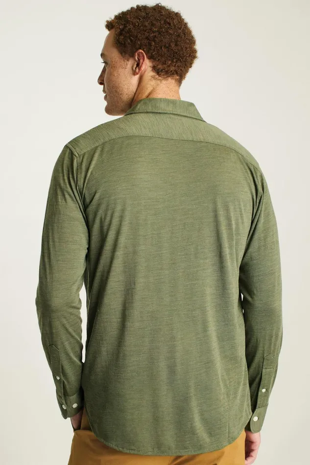Men Casual Shirts Bonobos Performance Merino Shirt Heather Olive Green