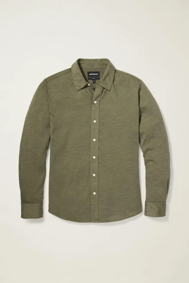 Men Casual Shirts Bonobos Performance Merino Shirt Heather Olive Green