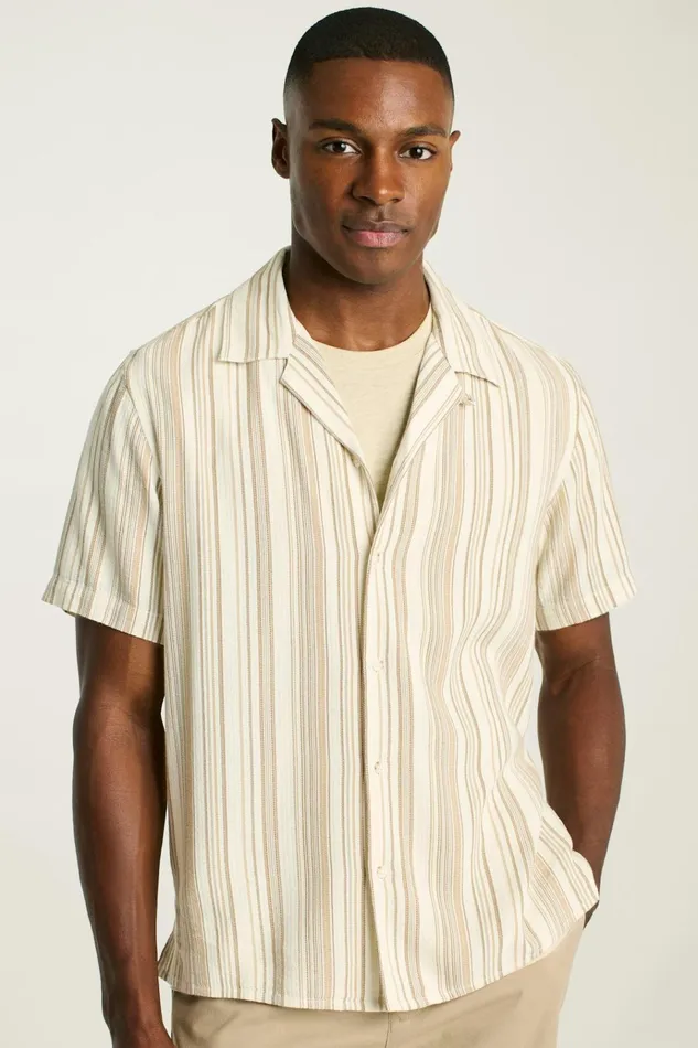 Men Casual Shirts Bonobos Riviera Cabana Shirt Ivory Stripe