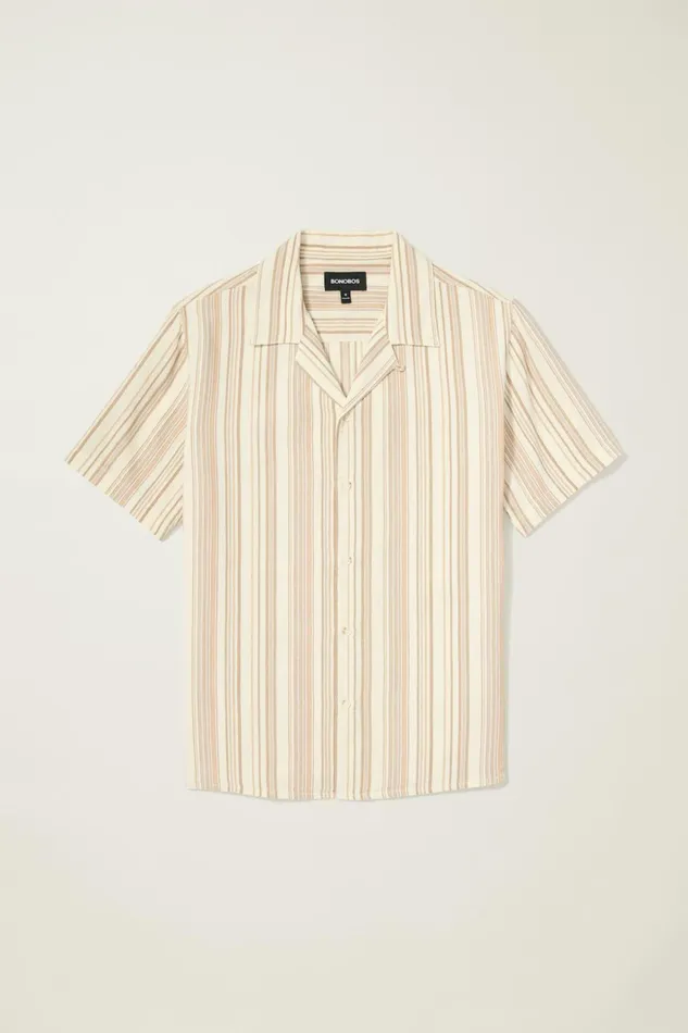 Men Casual Shirts Bonobos Riviera Cabana Shirt Ivory Stripe