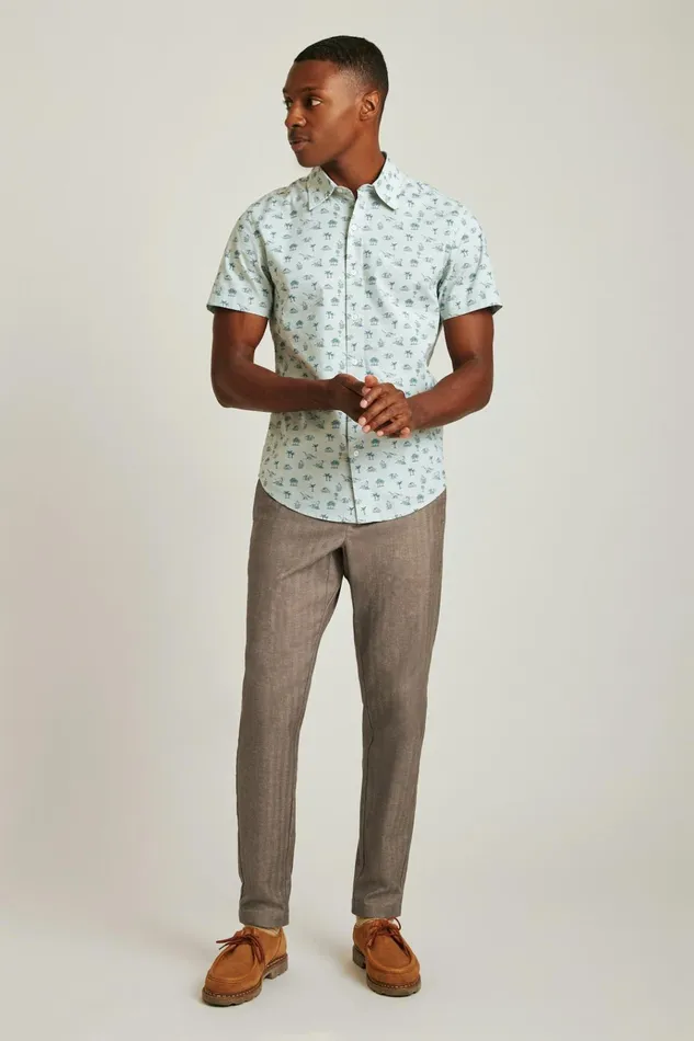 Men Casual Shirts Bonobos Riviera Short Sleeve Shirt Blue Dino Toile