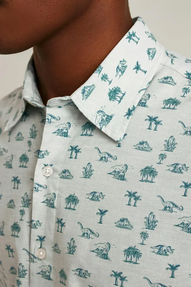 Men Casual Shirts Bonobos Riviera Short Sleeve Shirt Blue Dino Toile