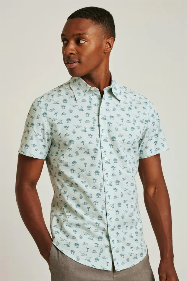 Men Casual Shirts Bonobos Riviera Short Sleeve Shirt Blue Dino Toile
