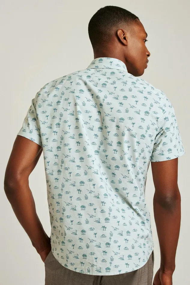 Men Casual Shirts Bonobos Riviera Short Sleeve Shirt Blue Dino Toile