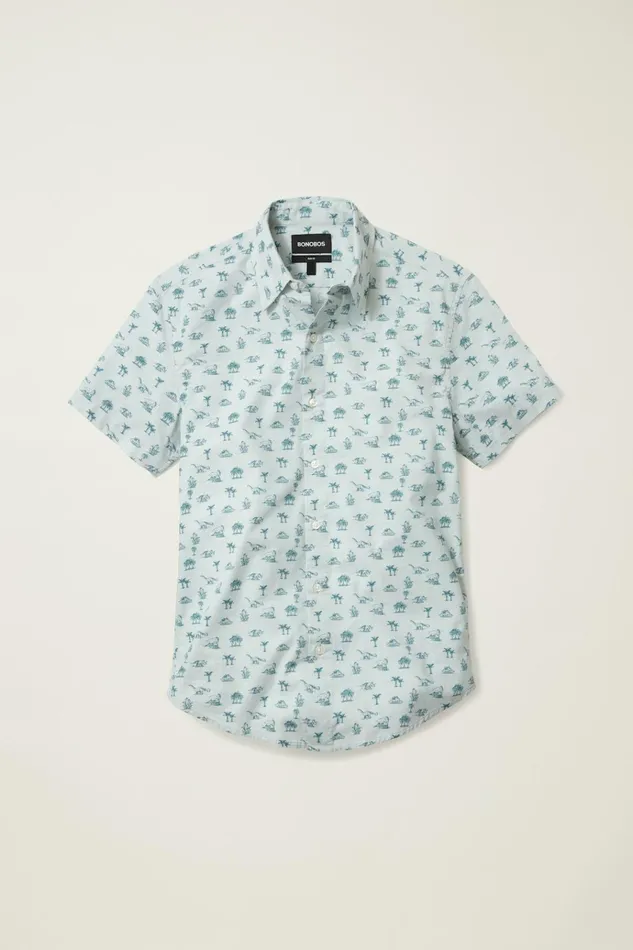 Men Casual Shirts Bonobos Riviera Short Sleeve Shirt Blue Dino Toile