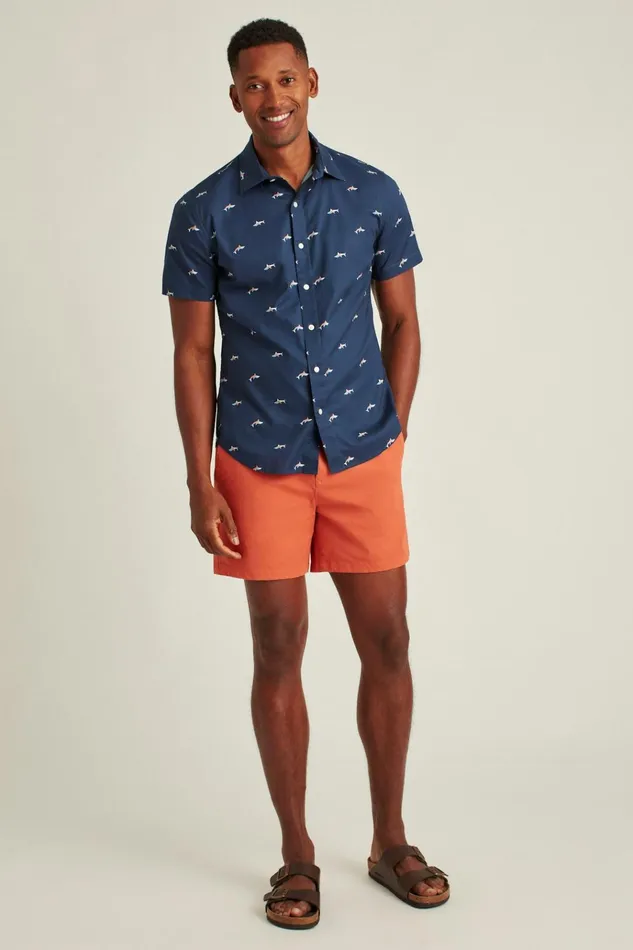 Men Casual Shirts Bonobos Riviera Short Sleeve Shirt Blue Geo Shark