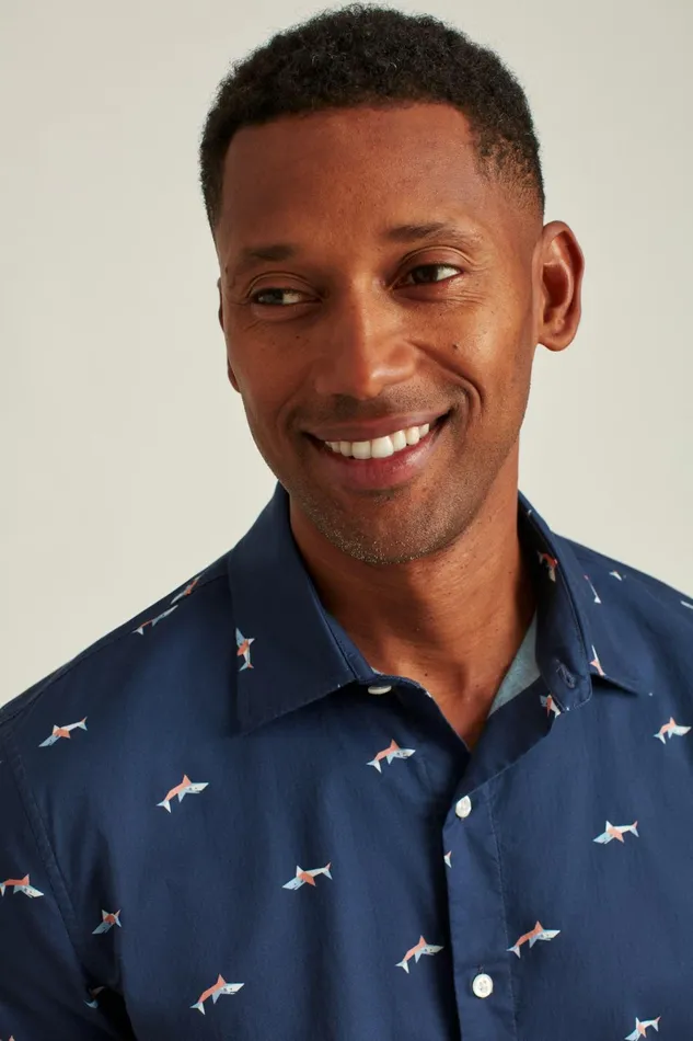 Men Casual Shirts Bonobos Riviera Short Sleeve Shirt Blue Geo Shark
