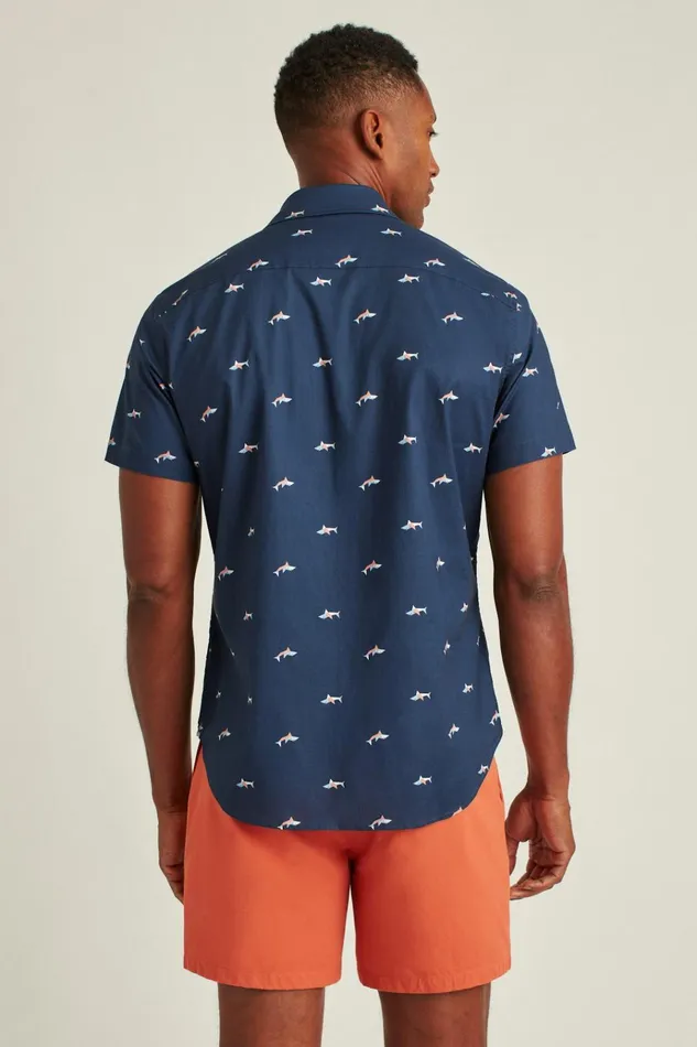 Men Casual Shirts Bonobos Riviera Short Sleeve Shirt Blue Geo Shark