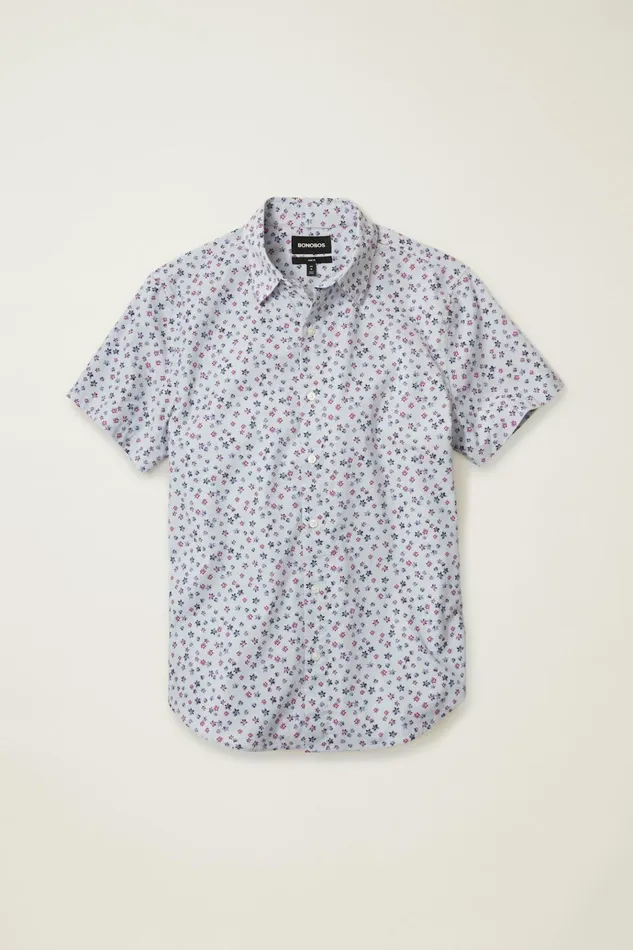 Men Casual Shirts Bonobos Riviera Short Sleeve Shirt Blue Petra Floral