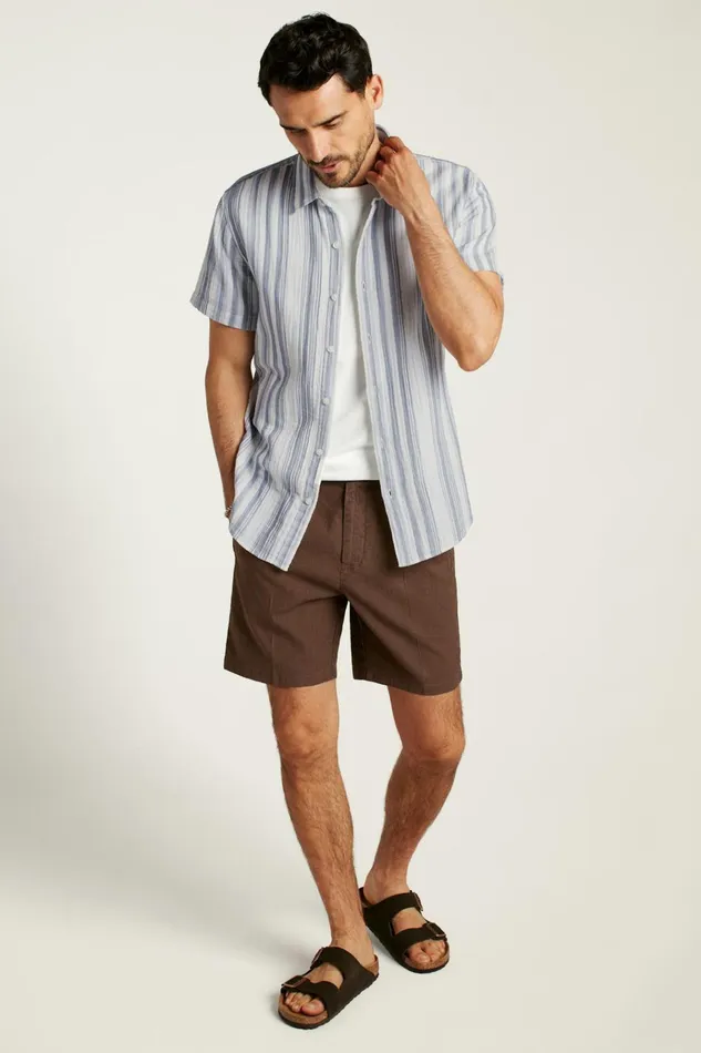 Men Casual Shirts Bonobos Riviera Short Sleeve Shirt Blue White Gauze Stripe Men Casual Shirts Bonobos Riviera Short Sleeve Shirt Blue White Gauze Stripe