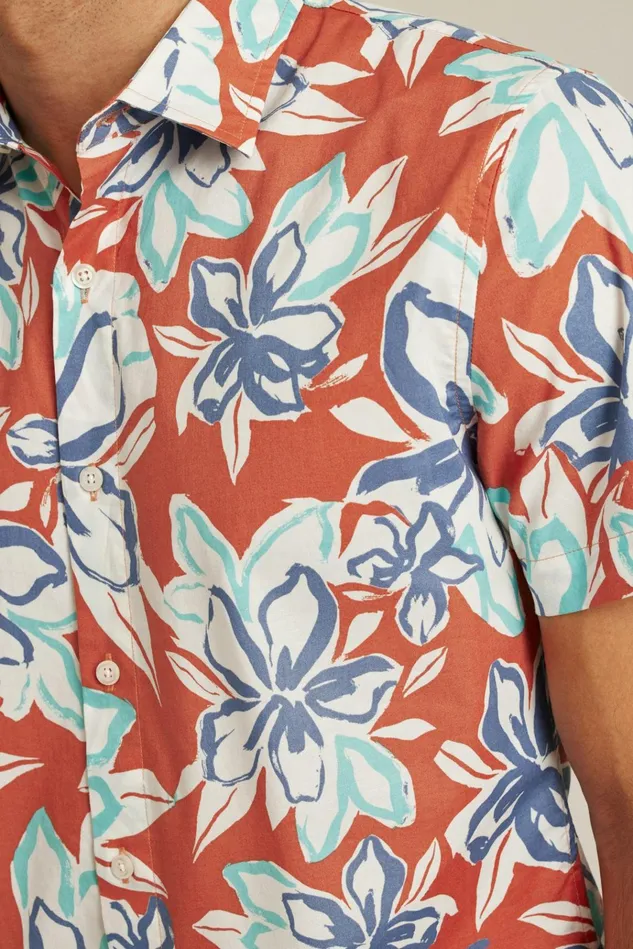 Men Casual Shirts Bonobos Riviera Short Sleeve Shirt Chili Corinth Floral