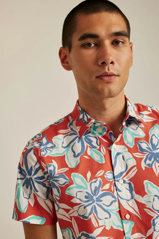 Men Casual Shirts Bonobos Riviera Short Sleeve Shirt Chili Corinth Floral