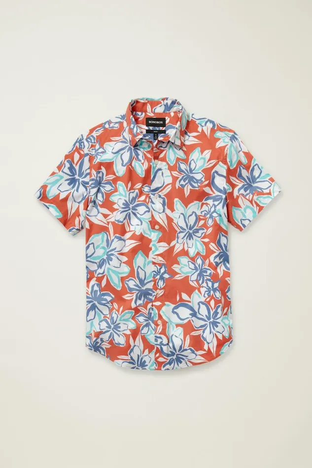 Men Casual Shirts Bonobos Riviera Short Sleeve Shirt Chili Corinth Floral