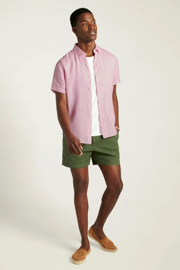 Men Casual Shirts Bonobos Riviera Short Sleeve Shirt Flamingo Pink Linen