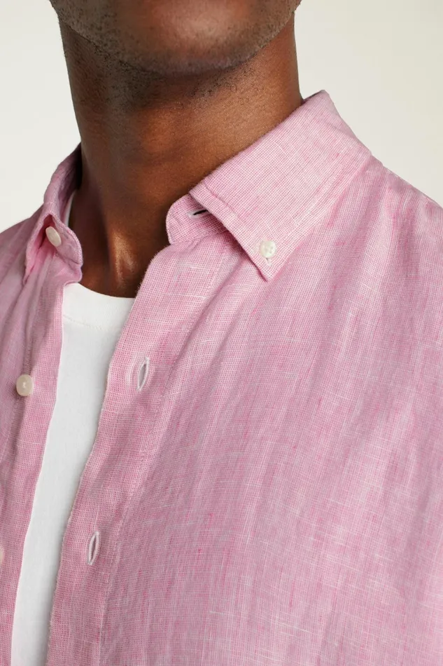 Men Casual Shirts Bonobos Riviera Short Sleeve Shirt Flamingo Pink Linen