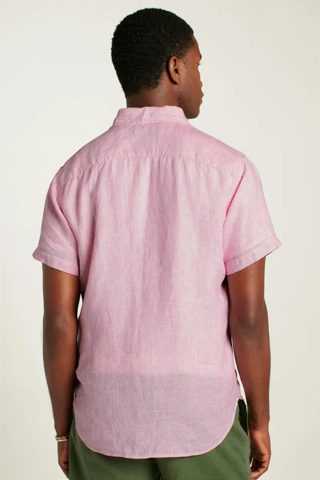 Men Casual Shirts Bonobos Riviera Short Sleeve Shirt Flamingo Pink Linen