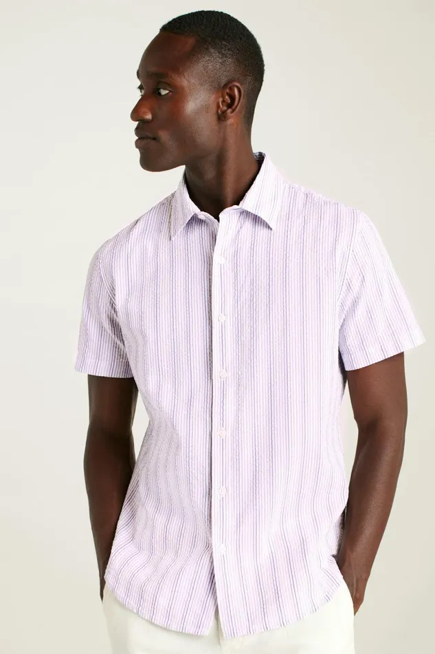 Men Casual Shirts Bonobos Riviera Short Sleeve Shirt Lavender Stripe