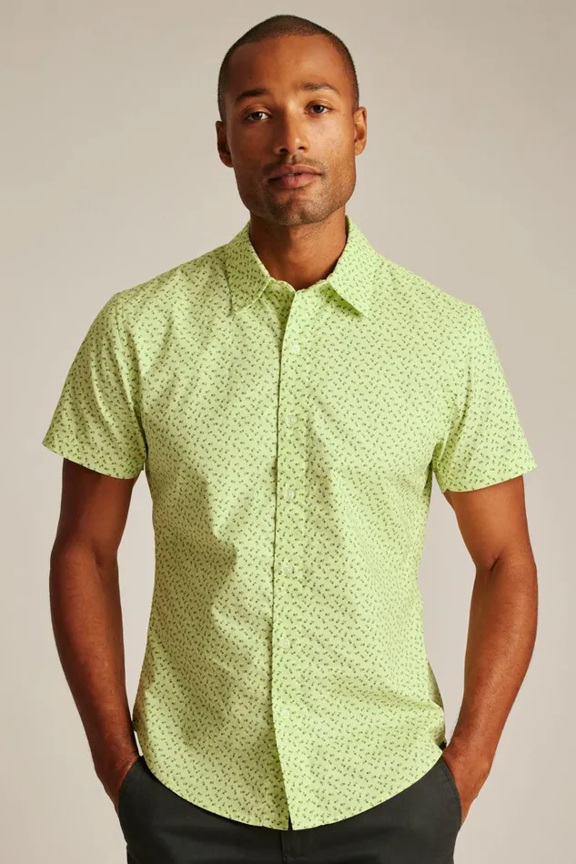 Men Casual Shirts Bonobos Riviera Short Sleeve Shirt Lime Micro Floral