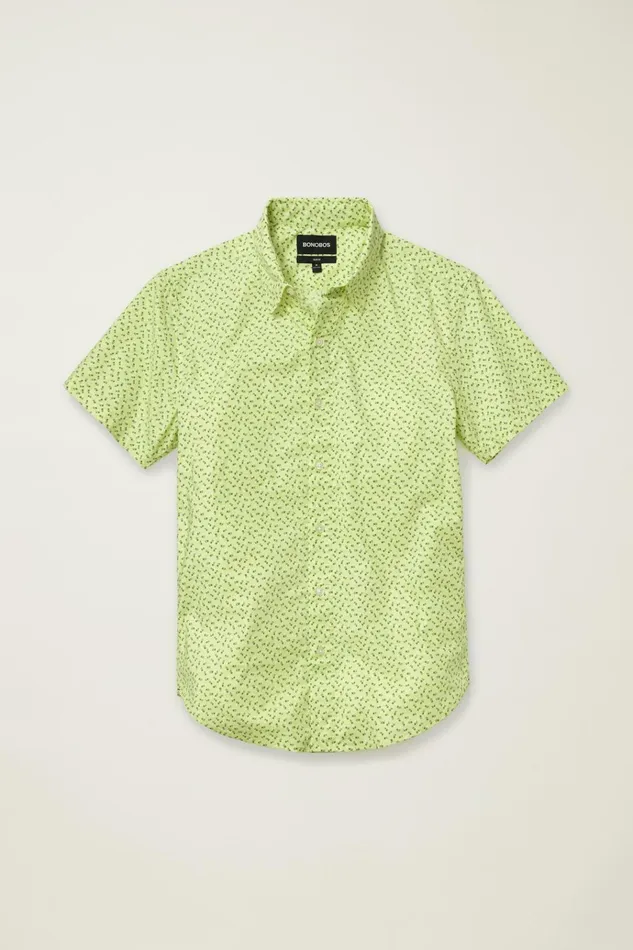 Men Casual Shirts Bonobos Riviera Short Sleeve Shirt Lime Micro Floral