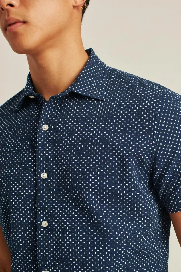 Men Casual Shirts Bonobos Riviera Short Sleeve Shirt Navy Beckbury Geo