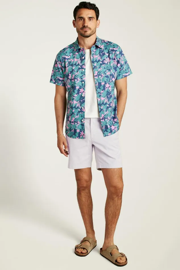Men Casual Shirts Bonobos Riviera Short Sleeve Shirt Navy Bonavista Leaves
