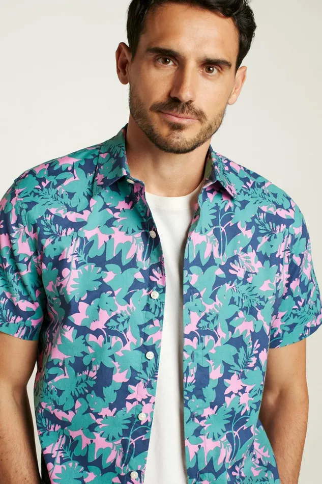 Men Casual Shirts Bonobos Riviera Short Sleeve Shirt Navy Bonavista Leaves