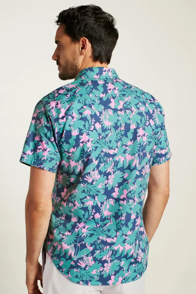 Men Casual Shirts Bonobos Riviera Short Sleeve Shirt Navy Bonavista Leaves