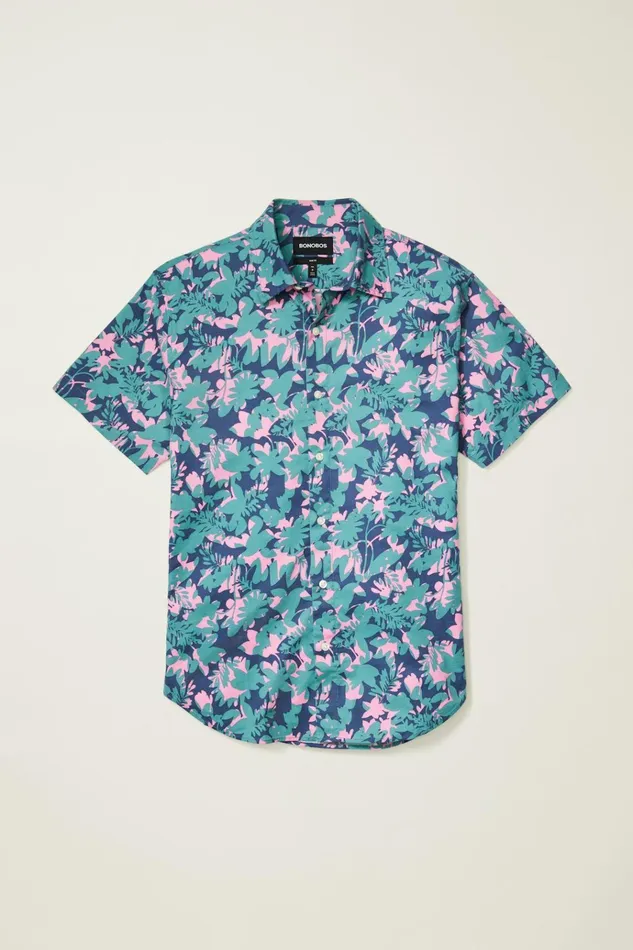 Men Casual Shirts Bonobos Riviera Short Sleeve Shirt Navy Bonavista Leaves