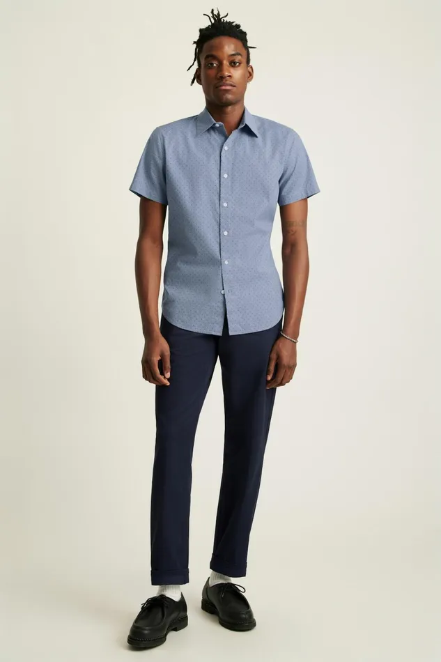 Men Casual Shirts Bonobos Riviera Short Sleeve Shirt Navy Chambray Dot
