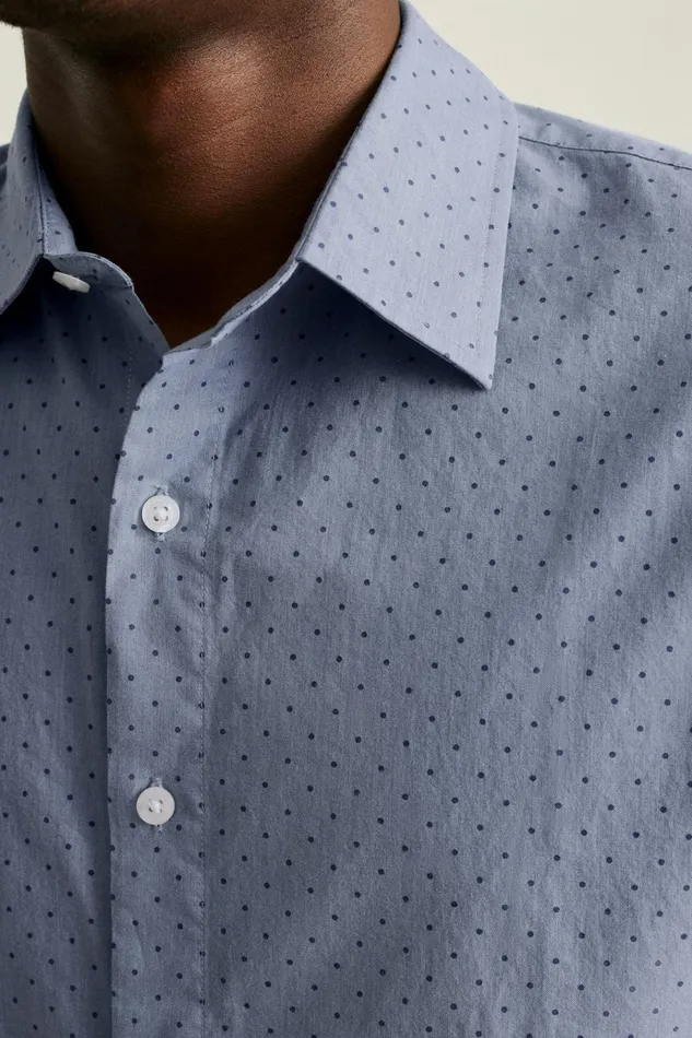 Men Casual Shirts Bonobos Riviera Short Sleeve Shirt Navy Chambray Dot