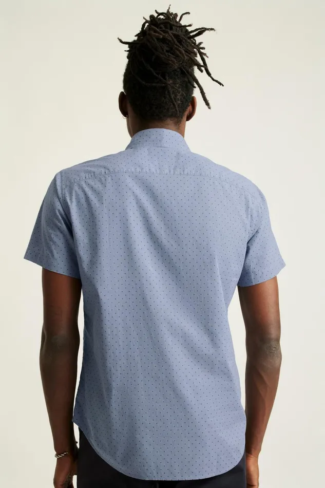 Men Casual Shirts Bonobos Riviera Short Sleeve Shirt Navy Chambray Dot