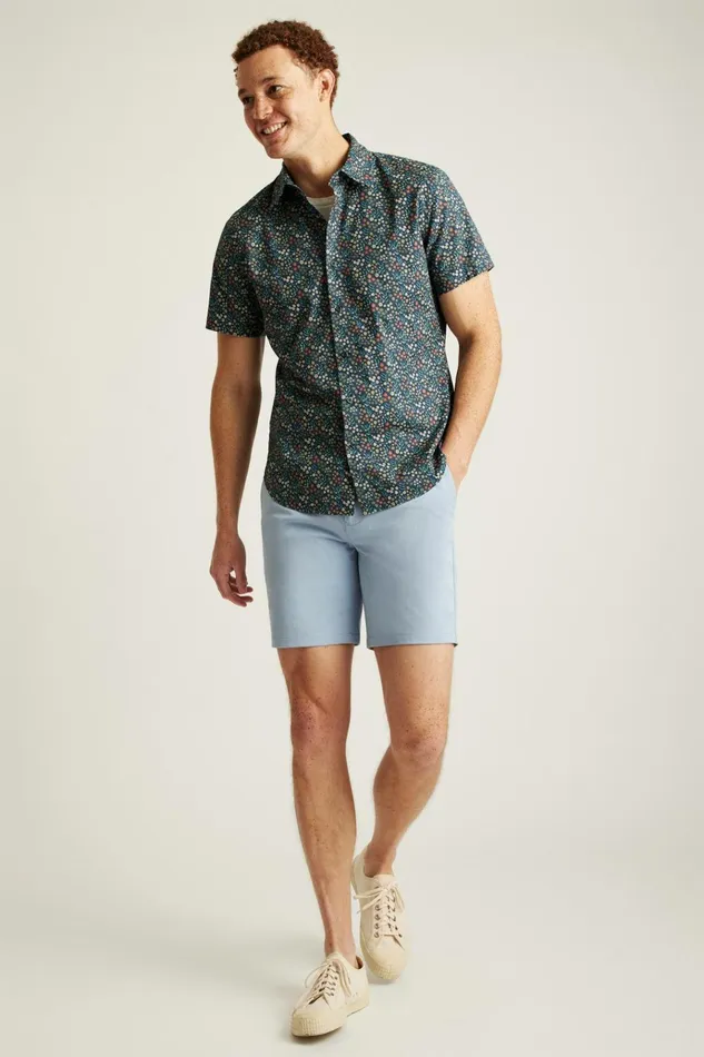 Men Casual Shirts Bonobos Riviera Short Sleeve Shirt Navy Green Garden