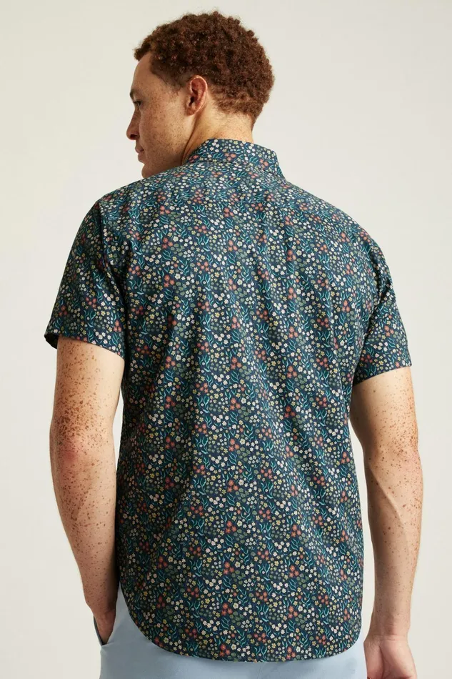 Men Casual Shirts Bonobos Riviera Short Sleeve Shirt Navy Green Garden
