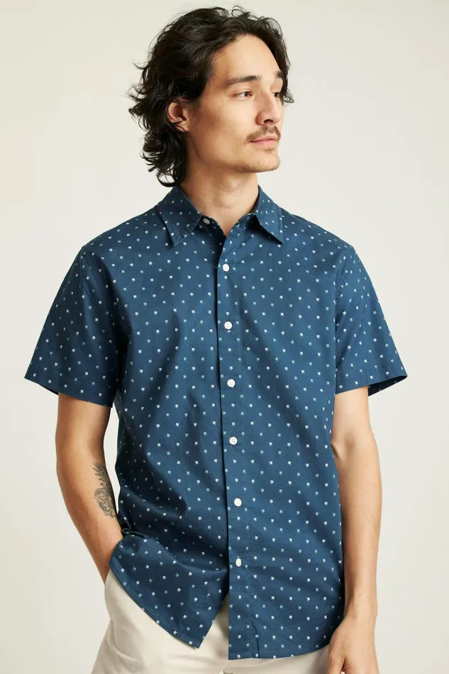 Men Casual Shirts Bonobos Riviera Short Sleeve Shirt Navy Teal Friend Of A Frond