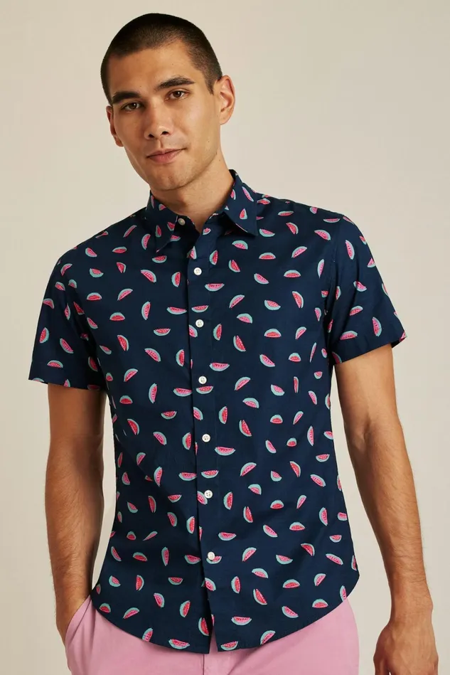 Men Casual Shirts Bonobos Riviera Short Sleeve Shirt Painted Watermelon Toss