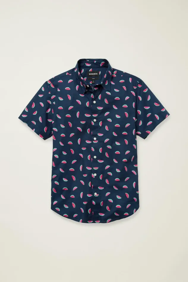 Men Casual Shirts Bonobos Riviera Short Sleeve Shirt Painted Watermelon Toss