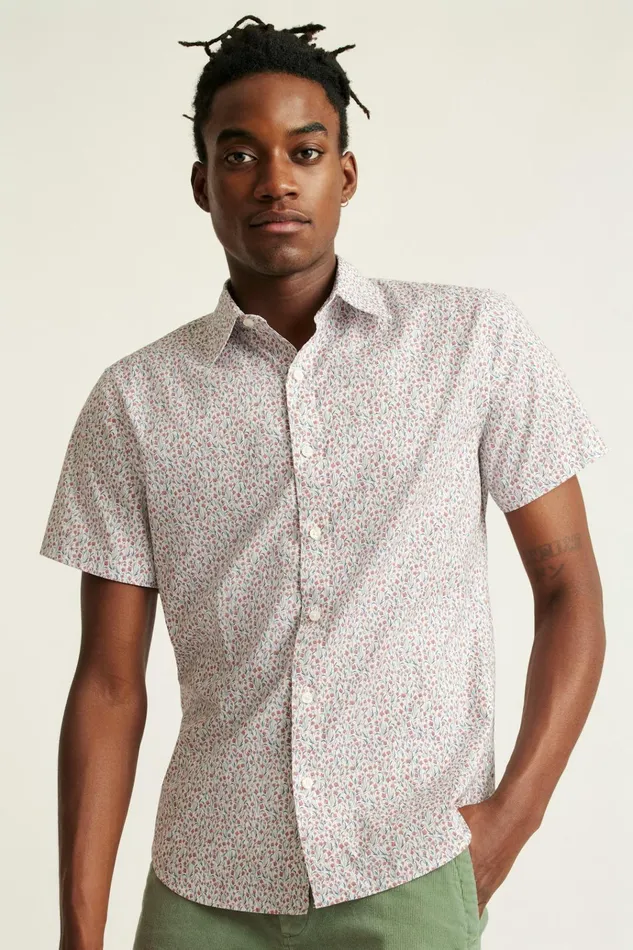Men Casual Shirts Bonobos Riviera Short Sleeve Shirt Red Floral Scatter