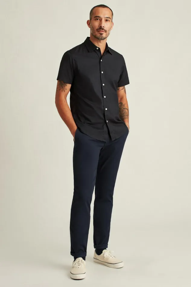 Men Casual Shirts Bonobos Riviera Short Sleeve Shirt Solid Jet Black