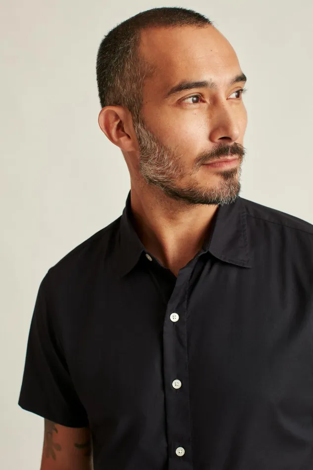 Men Casual Shirts Bonobos Riviera Short Sleeve Shirt Solid Jet Black