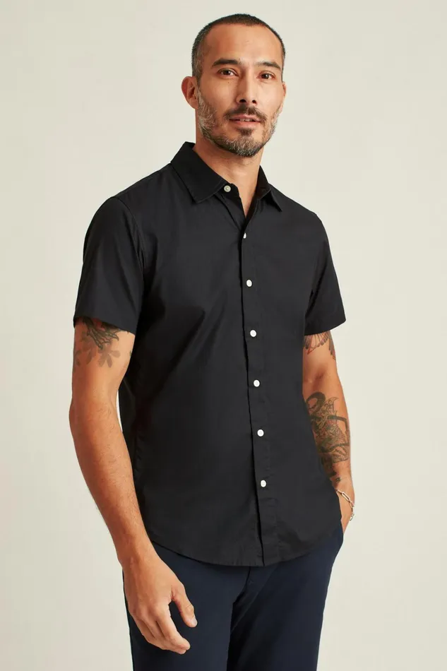 Men Casual Shirts Bonobos Riviera Short Sleeve Shirt Solid Jet Black