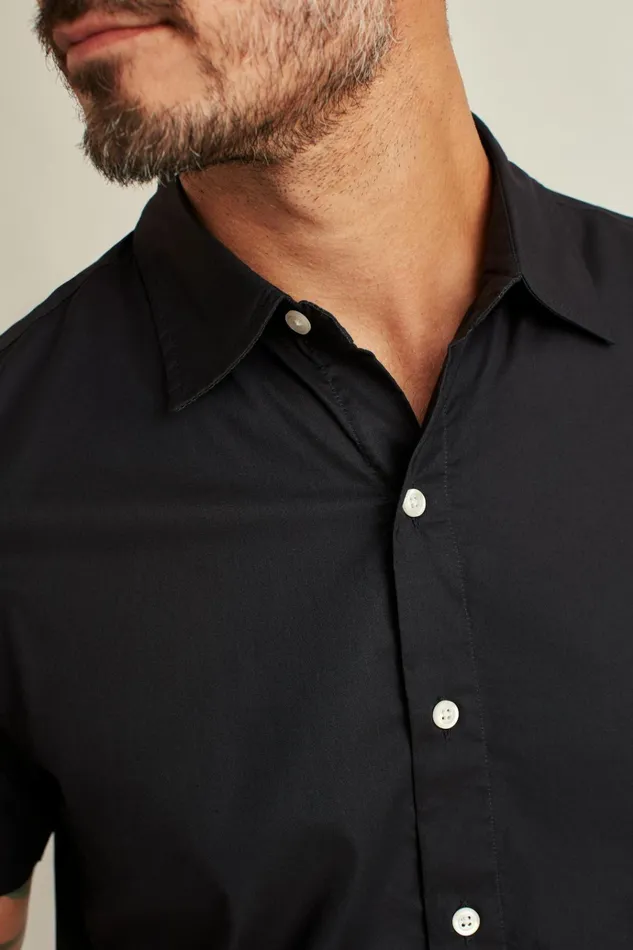 Men Casual Shirts Bonobos Riviera Short Sleeve Shirt Solid Jet Black
