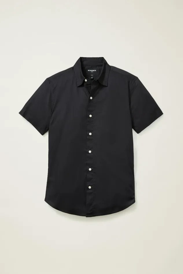 Men Casual Shirts Bonobos Riviera Short Sleeve Shirt Solid Jet Black
