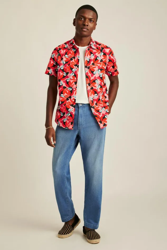 Men Casual Shirts Bonobos Riviera Short Sleeve Shirt Toot Toot Toucan Red
