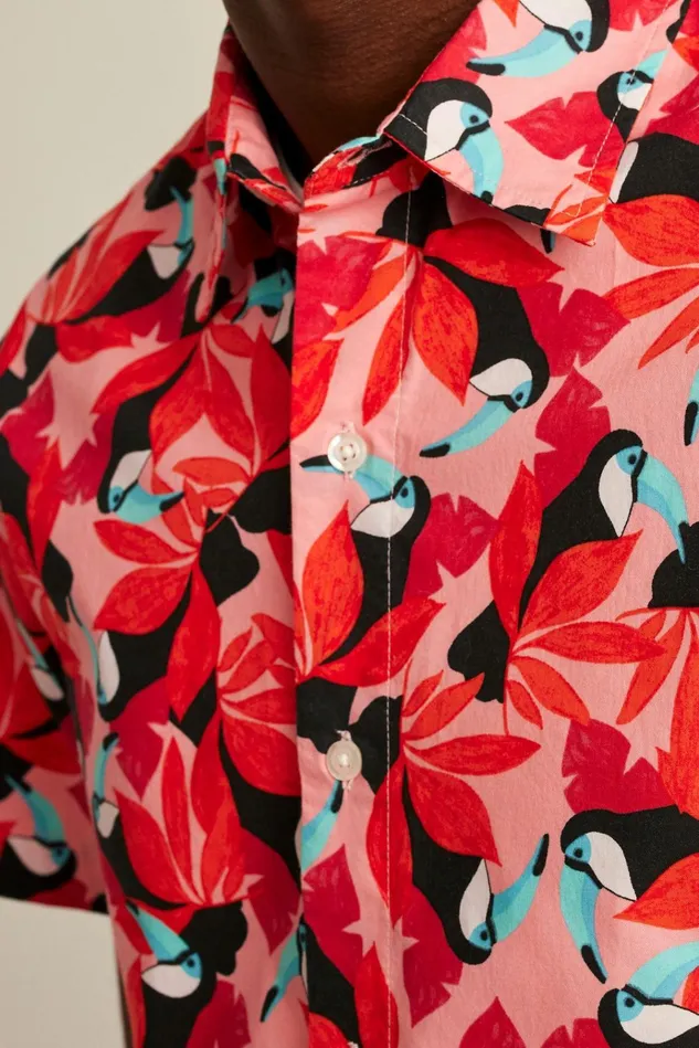 Men Casual Shirts Bonobos Riviera Short Sleeve Shirt Toot Toot Toucan Red