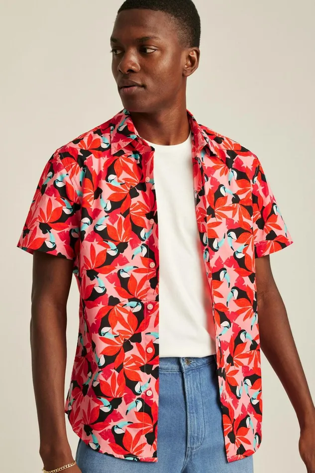 Men Casual Shirts Bonobos Riviera Short Sleeve Shirt Toot Toot Toucan Red