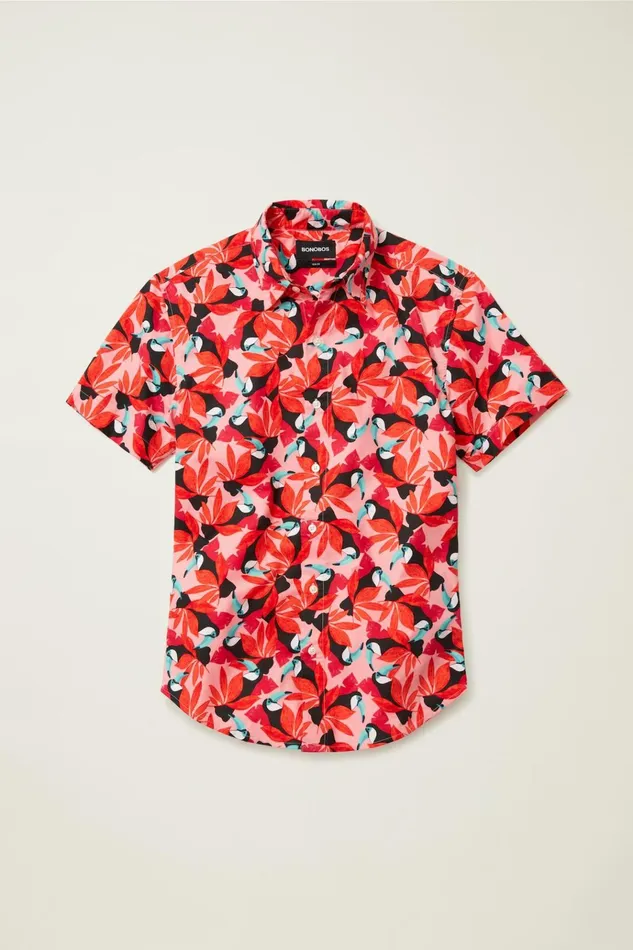 Men Casual Shirts Bonobos Riviera Short Sleeve Shirt Toot Toot Toucan Red